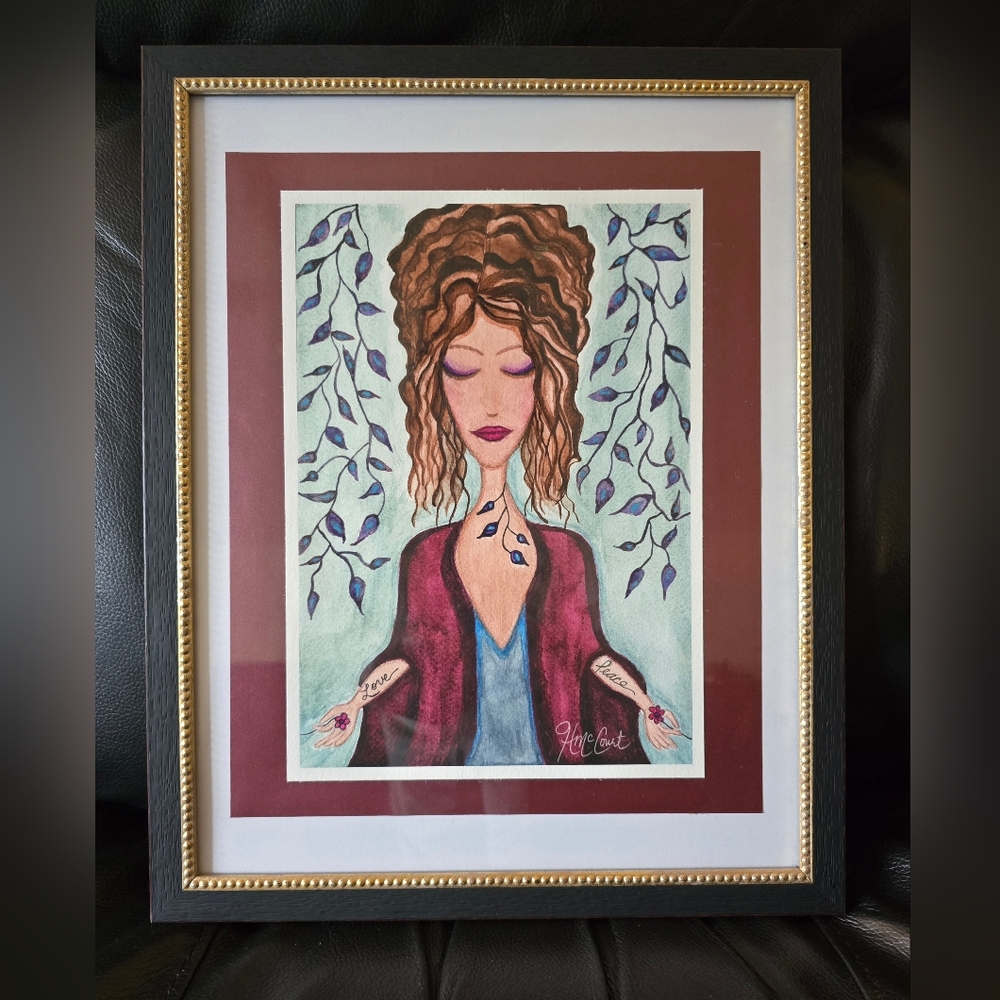 Elegant Framed Original Watercolor Art with Black and Gold Accent Frame 11x14